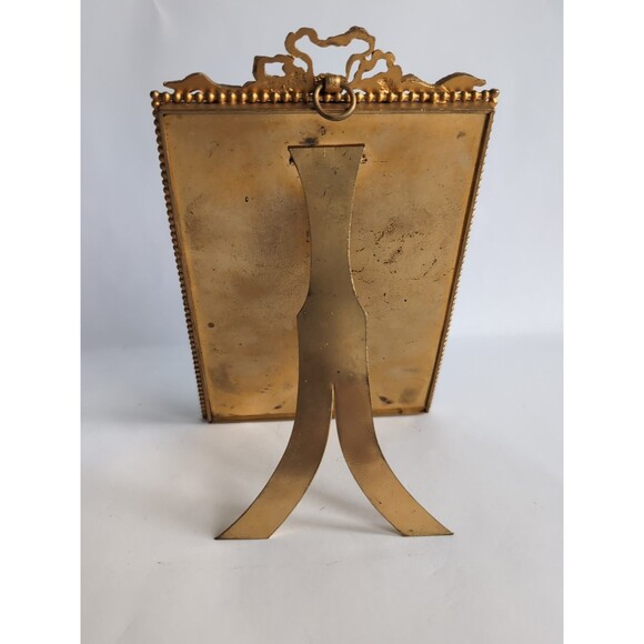 Victorian French Antique Picture Frame Brass Easel Back Gilt Metal Convex - Picture 6 of 9